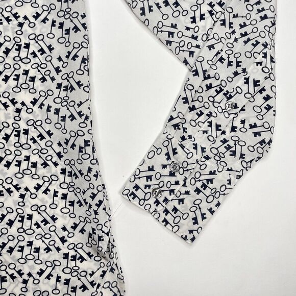 J.CREW 100% Silk Blouse In Key Print White Size 0 Sz Small Club Collar Classic - Picture 7 of 11